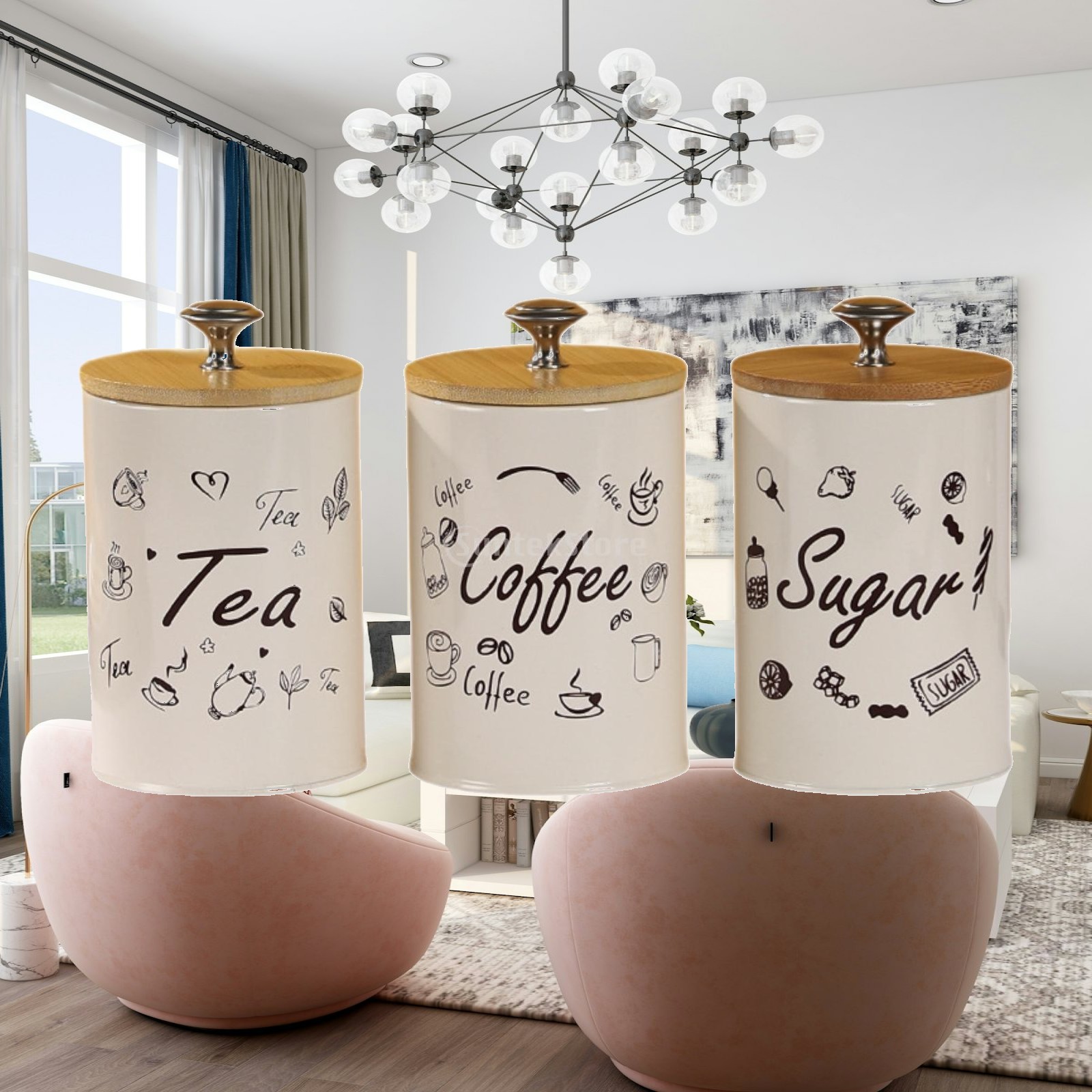 Coffee Tea Sugar Canister Set - Çiftlik Evi Kahve Çay Şeker Saklama