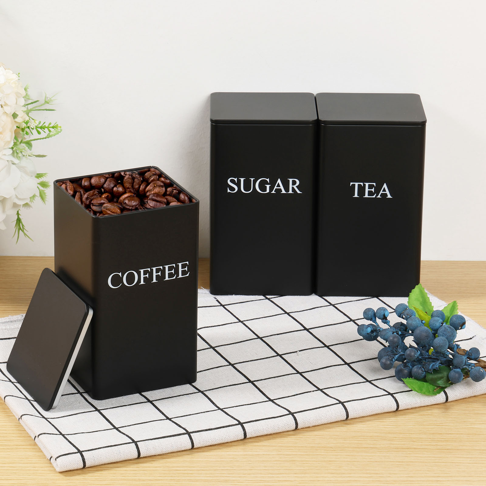 Coffee Tea Sugar Canister Set - 3 adet kahve çekirdeği saklama kutuları