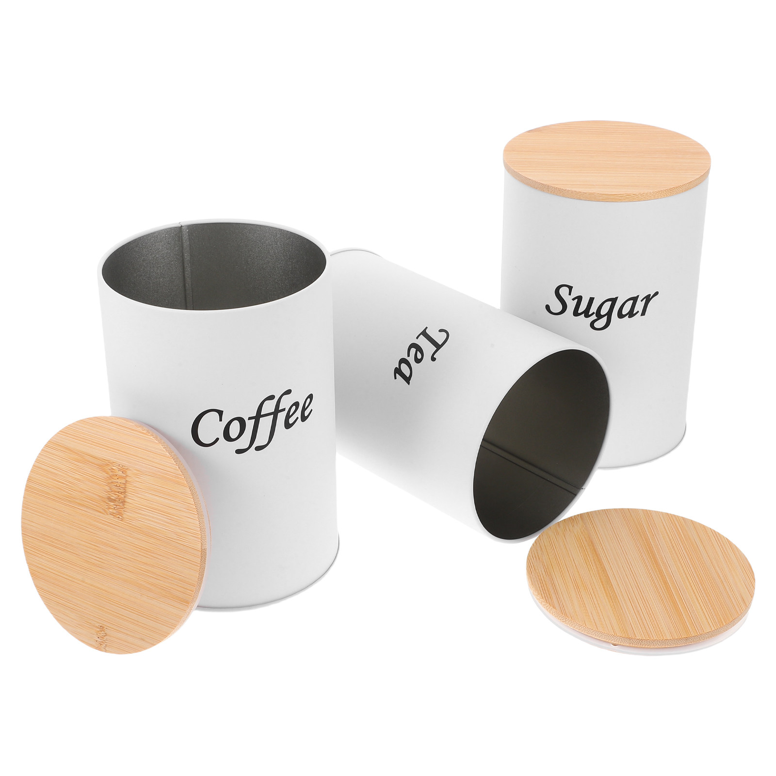 Coffee Tea Sugar - 3 adet hava geçirmez yuvarlak kutular