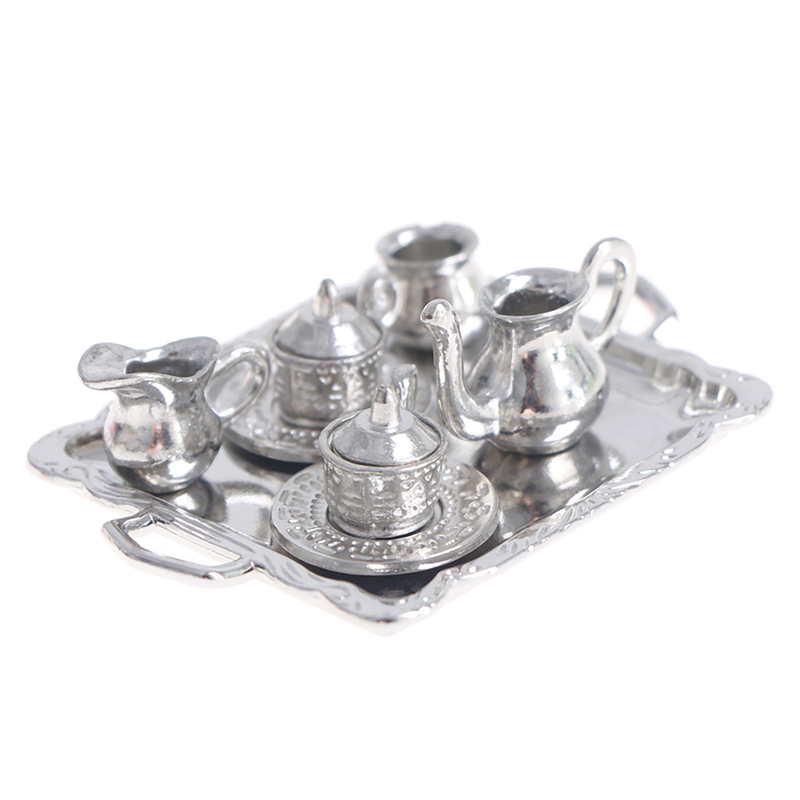 Coffee Tea Stand - 10 adet/takım 1/12 Dollhouse Minyatür Gümüş