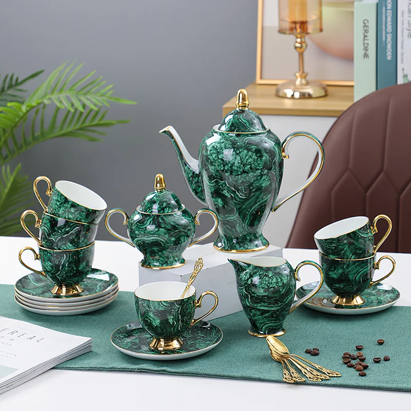 Coffee Tea Sugar - Kemik çini demlik Drinkware yeşil altın