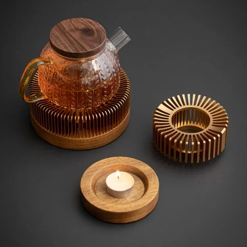 Coffee Tea Stand - Altın Rengi Oyuk Alüminyum Alaşımlı Çaydanlık