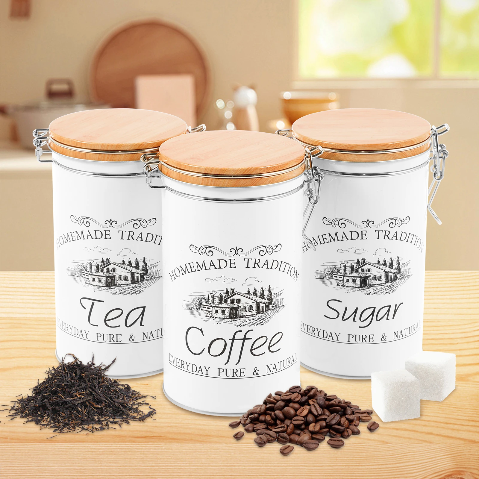 Coffee Tea Sugar Canister Set - 3 adet/takım çay kahve şeker kutuları