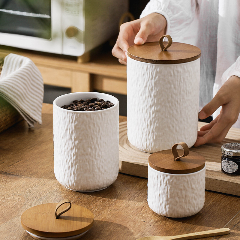 Coffee Tea Sugar - Kaya Desenli Seramik Çay Saklama Kabı