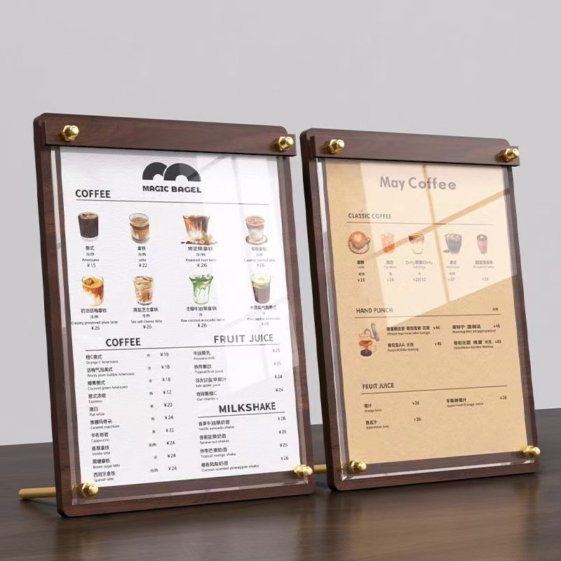 Coffee Tea Stand - Özel A4/A5 Akrilik Ahşap Desenli Menü
