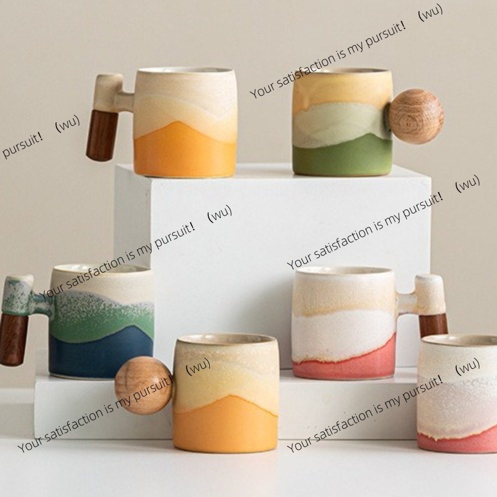 Coffee Tea And Cocoa - Yaratıcı seramik kahve fincanı ahşap saplı,