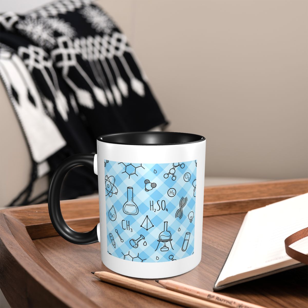 Coffee Tea Icon - Bilim Simgeleri Ekose Desenli Modern Tasarım