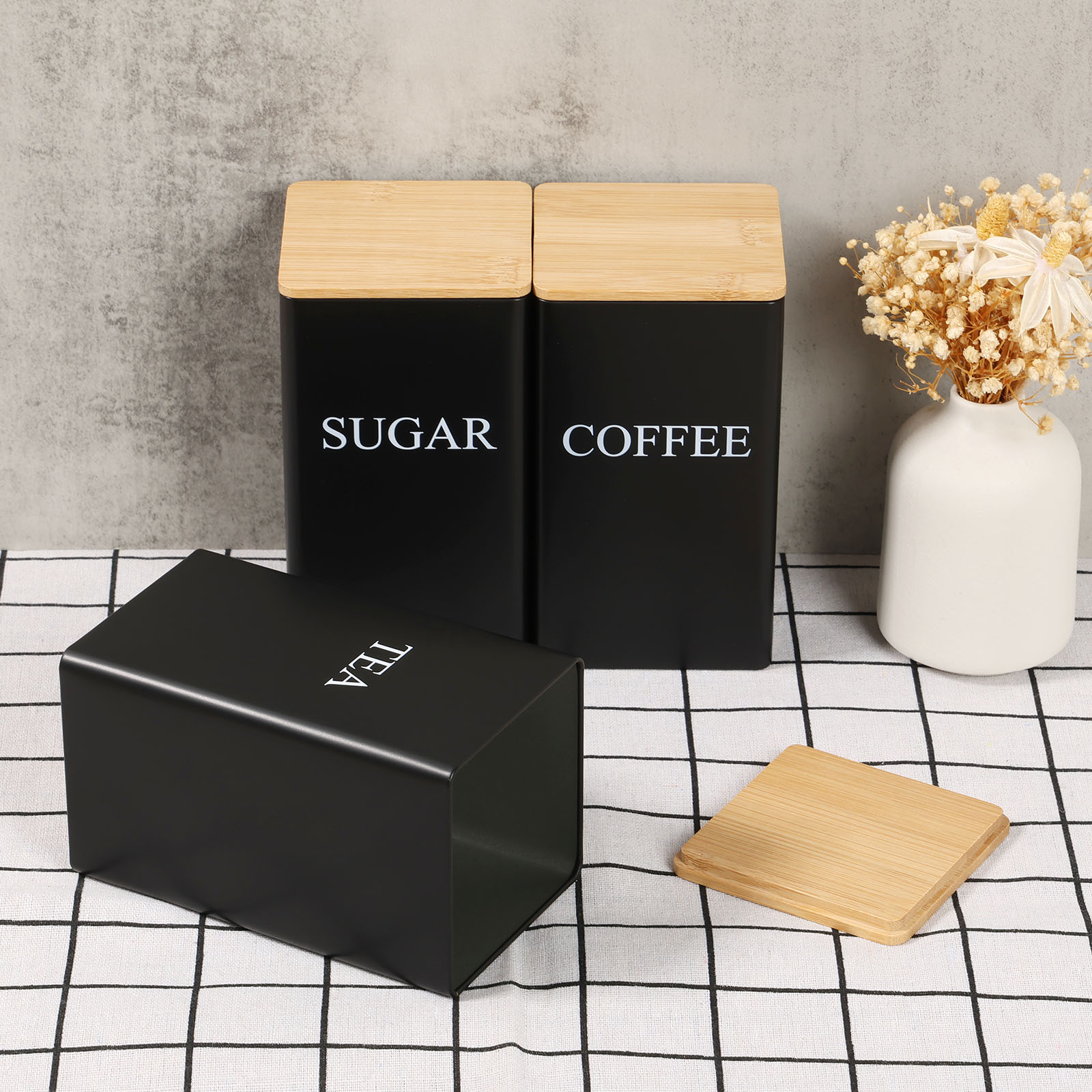 Coffee Tea Sugar Canister Set - Kahve Çekirdeği Depolama Kavanoz Metal Kahve