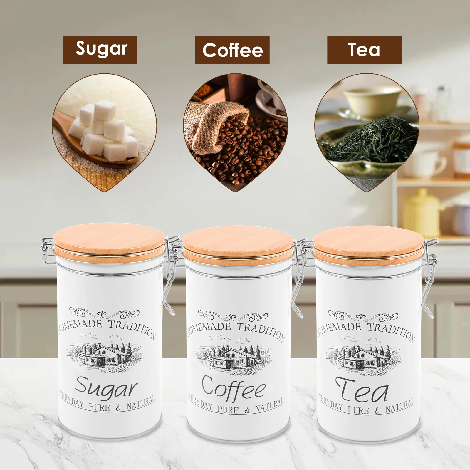 3 adet/takım çay kahve şeker k - Coffee Tea Sugar Canister Set incelemesi ve fiyatı