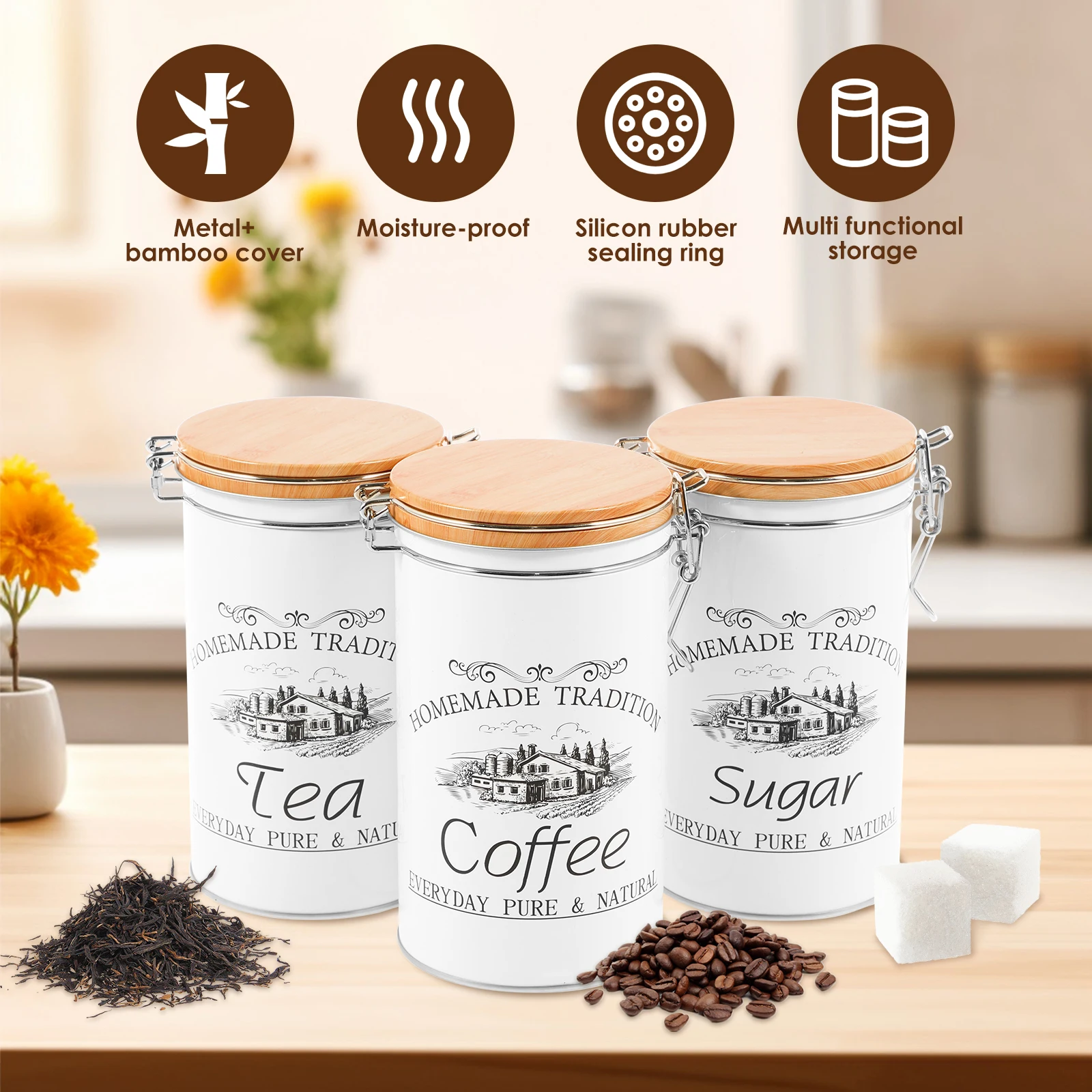 3 adet/takım çay kahve şeker k - Coffee Tea Sugar Canister Set incelemesi ve fiyatı