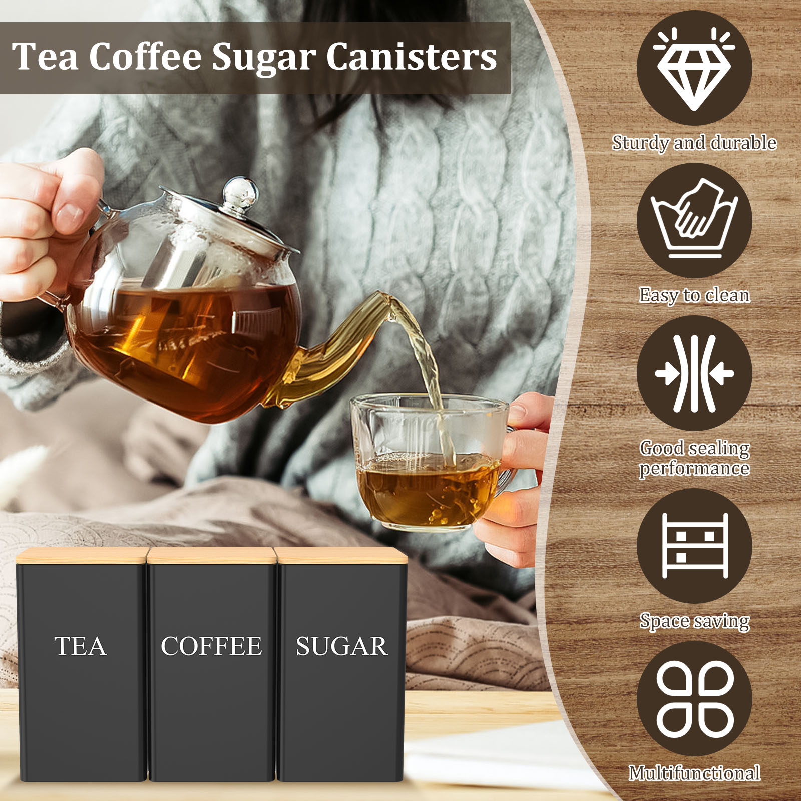 Kahve Çekirdeği Depolama Kavan - Coffee Tea Sugar Canister Set incelemesi ve fiyatı